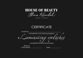 Certificate Laminating eyelashes